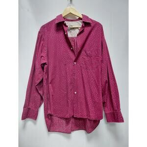 REPLAY Made in Italy Pink Polka Dot Button-Up Shirt Long Sleeve Collared Size L